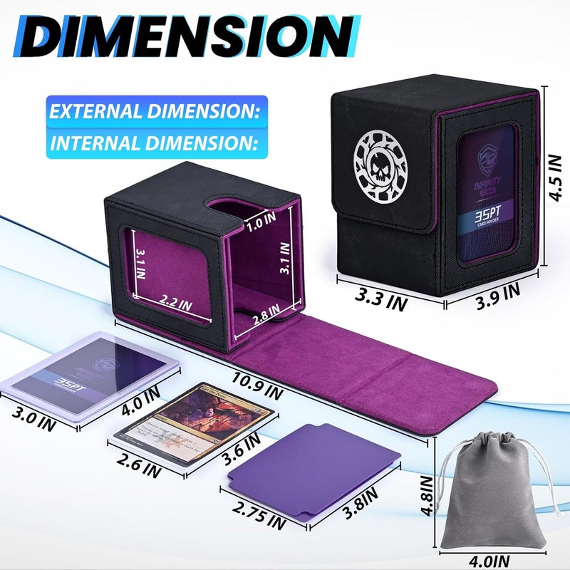 Infinity Guard Card Deck Box for MTG with Commander Display for 100+ Double Sleeved Cards, Magnetic Card Storage Box Fits for TCG Sports Trading Cards (Black&Purple) - Image 3